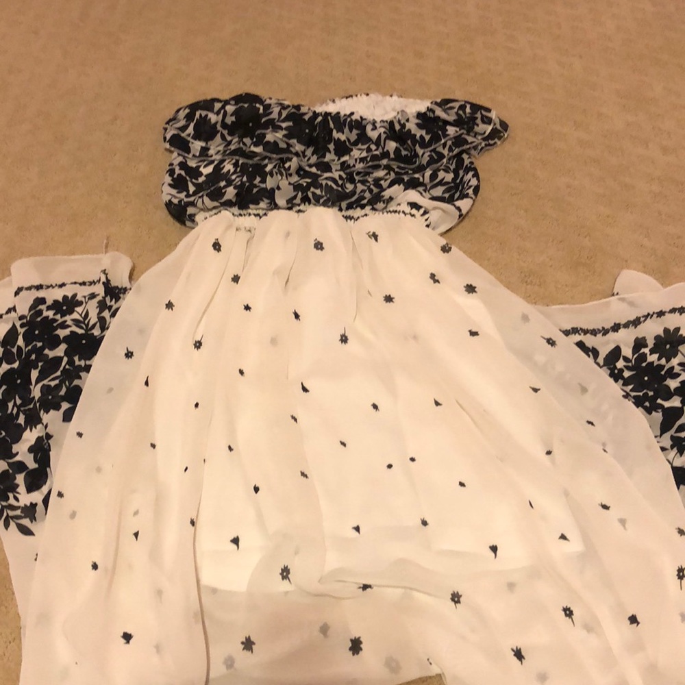 White and black floral maxi strapless dress